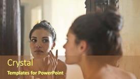  Presentation with skin care - Colorful theme enhanced with pretty woman taking care of her skin backdrop and a tawny brown colored foreground