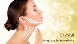  Presentation with golden woman - Presentation design having pretty-woman-touching-her-neck background and a cream colored foreground