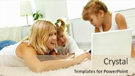  Presentation with helping others two hands woman - Beautiful PPT layouts featuring pretty woman typing on laptop backdrop and a  colored foreground