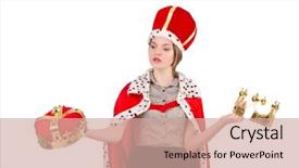  Presentation with crown - Cool new PPT theme with pretty woman wearing crown and red coat isolated on white backdrop and a coral colored foreground