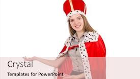  Presentation with crown - Presentation theme consisting of pretty woman wearing crown and red coat isolated on white background and a lemonade colored foreground