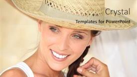 Presentation with straw - Presentation theme having pretty woman wearing straw hat background and a lemonade colored foreground