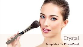  Presentation with cosmetic - Slide deck enhanced with pretty woman with a cosmetic brush white background background and a lemonade colored foreground