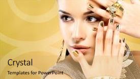  Presentation with nail art - Cool new PPT theme with pretty woman with golden nails backdrop and a yellow colored foreground