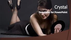  Presentation with gramophone - Audience pleasing PPT layouts consisting of pretty woman with gramophone record studio shot backdrop and a dark gray colored foreground
