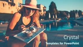  Presentation with resort - Theme with pretty-woman-with-pleasure-eating background and a ocean colored foreground