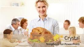  Presentation with european union and turkey - Colorful theme enhanced with pretty woman with roasted turkey backdrop and a coral colored foreground