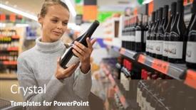  Presentation with wine store - PPT layouts enhanced with pretty-yougn-woman-buying-red background and a violet colored foreground