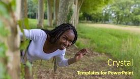  Presentation with black woman - Beautiful PPT theme featuring pretty-young-african-woman backdrop and a violet colored foreground