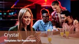  Presentation with social networks - PPT theme consisting of pretty-young-blond-female-looking background and a tawny brown colored foreground