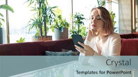  Presentation with scrolling - Amazing PPT theme having pretty-young-blond-woman backdrop and a light blue colored foreground