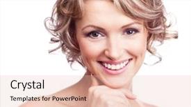  Presentation with curly hair - Amazing PPT layouts having pretty young blond woman with curly hair isolated against white backdrop and a lemonade colored foreground