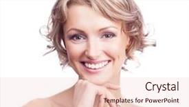  Presentation with curly hair - PPT layouts featuring pretty young blond woman with curly hair isolated against white background and a lemonade colored foreground