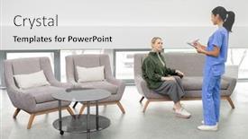  Presentation with medical assistant - Audience pleasing PPT theme consisting of pretty-young-brunette-assistant backdrop and a white colored foreground