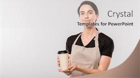  Presentation with waitress - Colorful slide deck enhanced with pretty-young-brunette-waitress backdrop and a light gray colored foreground