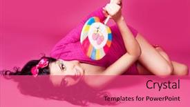  Presentation with lollipop - Amazing slides having pretty young brunette woman with a lollipop isolated against pink background backdrop and a coral colored foreground