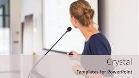  Presentation with giving - Theme having pretty-young-business-woman-giving background and a lemonade colored foreground