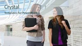  Presentation with building women - Amazing theme having pretty young business women walking backdrop and a sky blue colored foreground