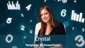  Presentation with statistics - Presentation theme consisting of pretty young businesswoman sitting at desk with diagrams and statistics background and a ocean colored foreground
