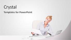  Presentation with plain clear navy blue blue and white cloudy - Amazing presentation theme having pretty young businesswoman with plain white copy space backdrop and a white colored foreground