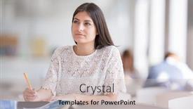  Presentation with exam - Presentation consisting of pretty young college student looking for a book in the library studying for her exam background and a soft green colored foreground