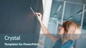  Presentation with student writing teacher - PPT theme enhanced with pretty young college student teacher writing on the chalkboard blackboard during a math class color toned image shallow dof background and a ocean colored foreground