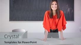  Presentation with student-writing - Beautiful slides featuring pretty-young-college-student-writing backdrop and a light gray colored foreground