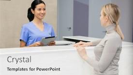  Presentation with female leader social media - Cool new slide deck with pretty-young-consultant-with-tablet backdrop and a white colored foreground