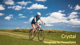  Presentation with mountain bike - Audience pleasing PPT theme consisting of pretty young female biker outdoors on her mountain bike motion blurred image backdrop and a tawny brown colored foreground