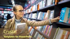  Presentation with bookstore - Audience pleasing PPT theme consisting of pretty-young-female-choosing backdrop and a tawny brown colored foreground