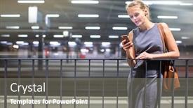  Presentation with commuter - Colorful slide deck enhanced with pretty-young-female-commuter-waiting backdrop and a gray colored foreground