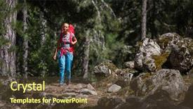  Presentation with pine forest - Presentation theme with pretty-young-female-hiker-walking background and a tawny brown colored foreground