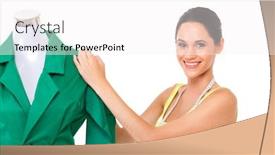  Presentation with garment - Colorful PPT theme enhanced with pretty young female tailor working on garment isolated on white backdrop and a white colored foreground