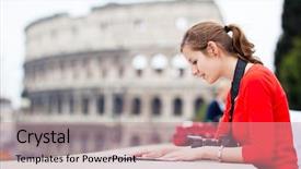  Presentation with pretty female military - Audience pleasing presentation design consisting of female tourist in rome italy backdrop and a coral colored foreground