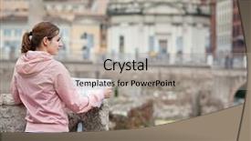  Presentation with italy map - Presentation theme consisting of female tourist studying a map background and a light gray colored foreground