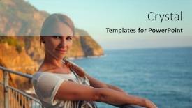  Presentation with mediterranean - Presentation theme featuring pretty-young-female-tourist background and a sky blue colored foreground