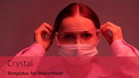  Presentation with pharmacist - Presentation design enhanced with pretty-young-female-virologist background and a red colored foreground