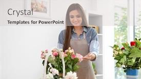  Presentation with workplace - Audience pleasing presentation theme consisting of pretty-young-florist-at-workplace backdrop and a light gray colored foreground