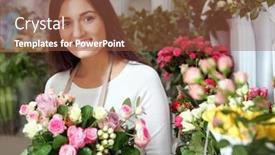  Presentation with flower - Beautiful PPT layouts featuring pretty-young-florist-with-bouquet backdrop and a tawny brown colored foreground