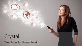  Presentation with pretty girl - Slide set enhanced with objekt - pretty young girl holding background and a light gray colored foreground