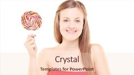  Presentation with lollipop - Cool new PPT theme with pretty young girl holding a lollipop and looking at camera isolated on white backgroun backdrop and a lemonade colored foreground