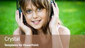  Presentation with pretty girl - Beautiful PPT theme featuring pretty young girl listening music backdrop and a coral colored foreground