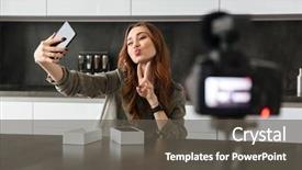  Presentation with pretty girl - Cool new presentation with pretty young girl recording video backdrop and a  colored foreground