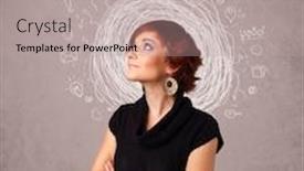  Presentation with doodle - Presentation enhanced with pretty young girl with abstract circular doodle lines and icons background and a light gray colored foreground