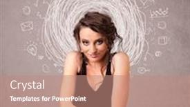  Presentation with doodle - Slide set featuring pretty young girl with abstract circular doodle lines and icons background and a coral colored foreground