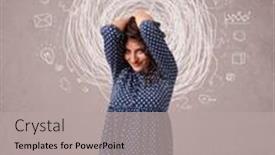  Presentation with doodle - PPT theme having pretty young girl with abstract circular doodle lines and icons background and a light gray colored foreground