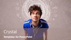  Presentation with doodle - Cool new slides with pretty young girl with abstract circular doodle lines and icons backdrop and a gray colored foreground