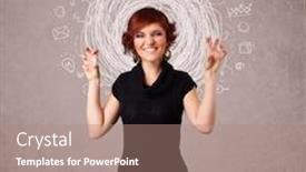  Presentation with doodle - Beautiful slides featuring pretty young girl with abstract circular doodle lines and icons backdrop and a coral colored foreground