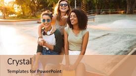  Presentation with cheerful - PPT theme having pretty young girls having fun background and a coral colored foreground