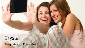  Presentation with young - Cool new presentation theme with pretty young girls taking pictures backdrop and a soft green colored foreground